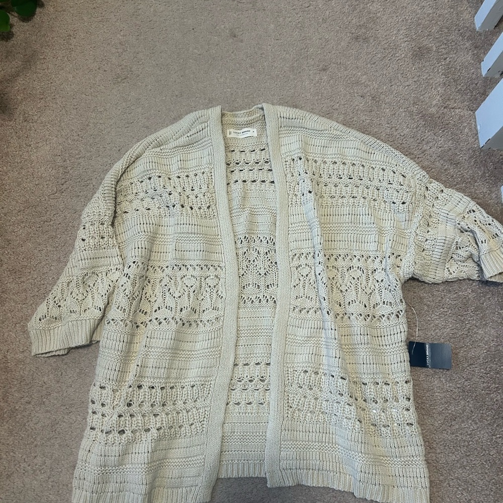 Lucky Brand Women's Beige Open-Knit Cardigan